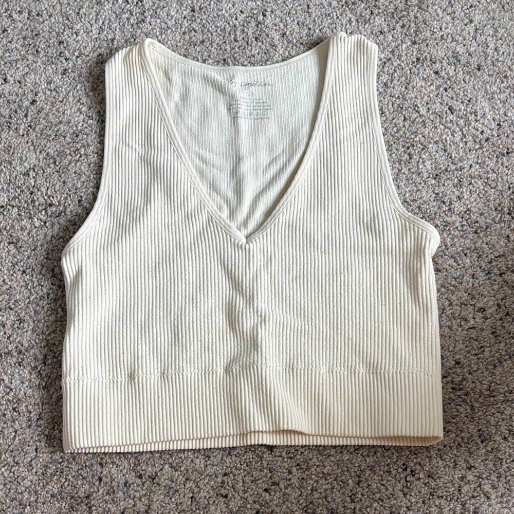 By Together Ivory Ribbed V-Neck Tank Top